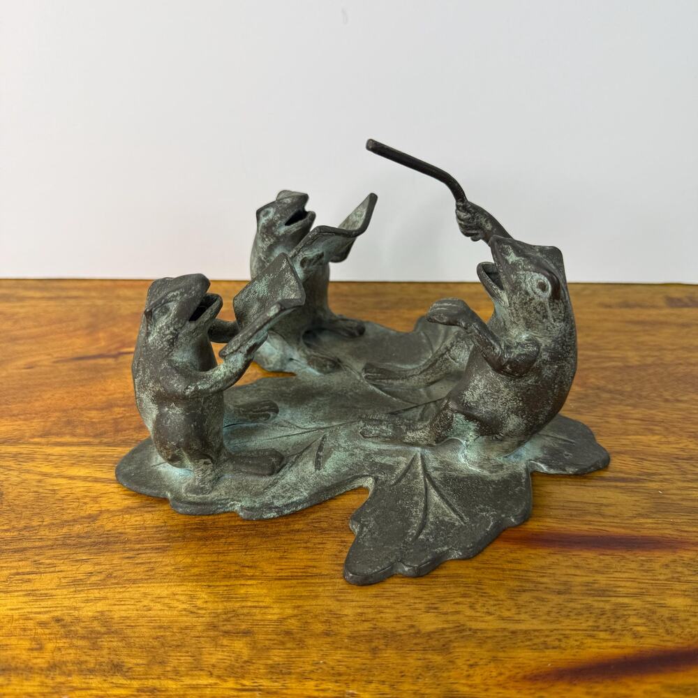 Vintage Bronze Frog Figurines Frogs Singing Art Deco Style